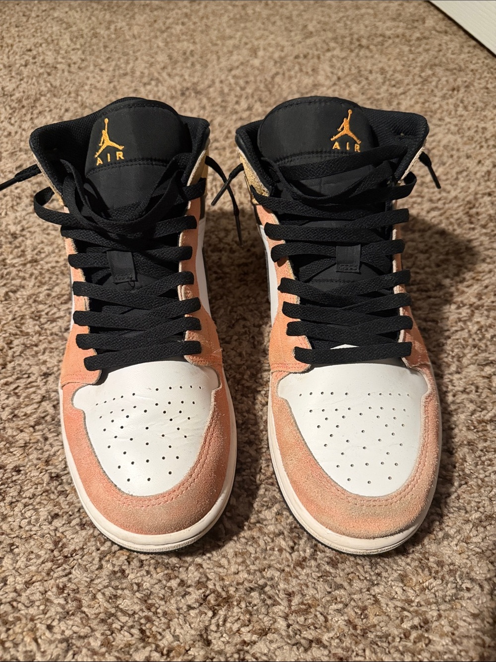 Jordan 1 Mid Sneakers - Peach, White & Black